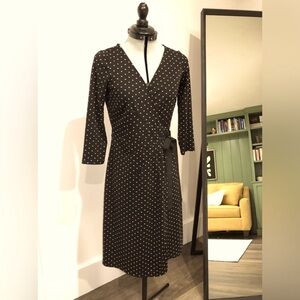 Loft - Black and Tan Polka Dot Wrap Dress